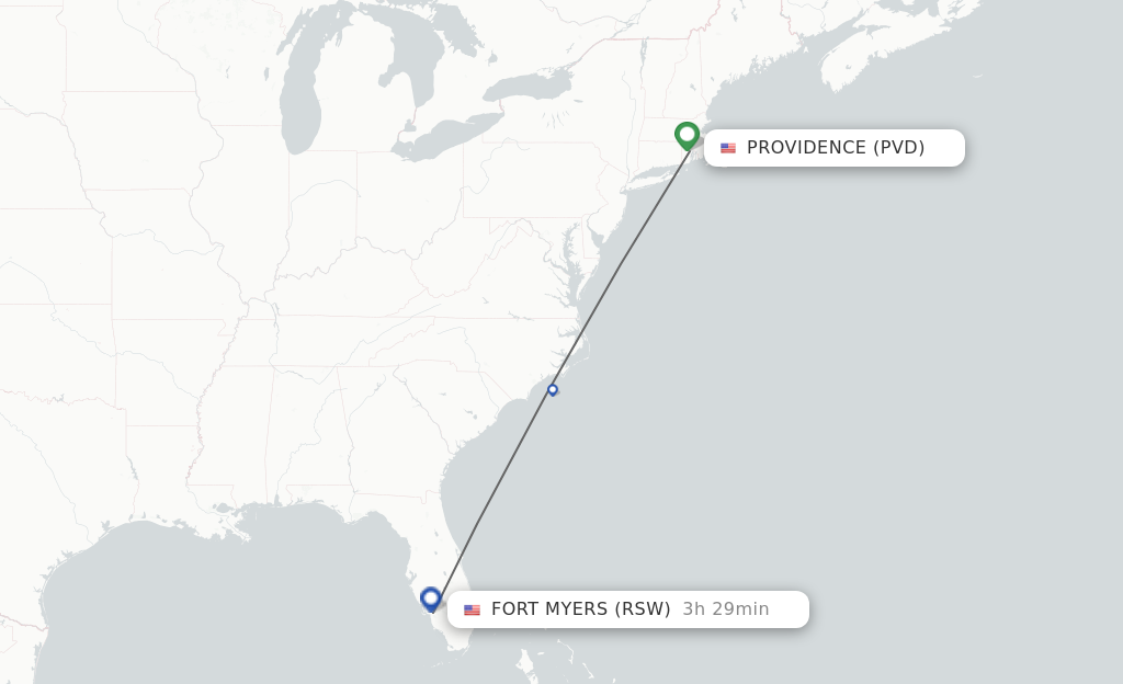 Flights from Providence to Fort Myers route map