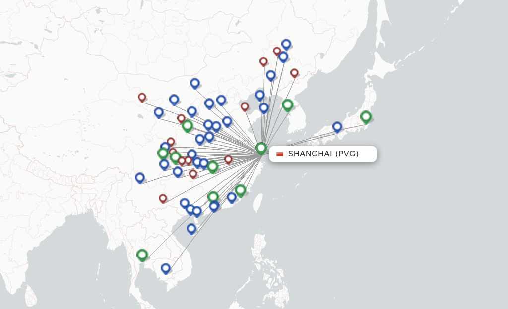 Route map with flights from Shanghai with Spring Airlines
