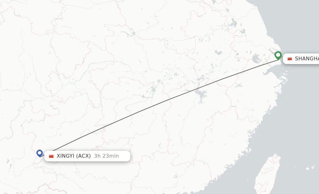 Flights from Shanghai to Xingyi route map