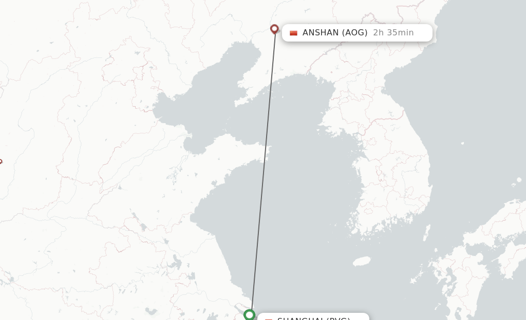 Flights from Shanghai to Anshan route map