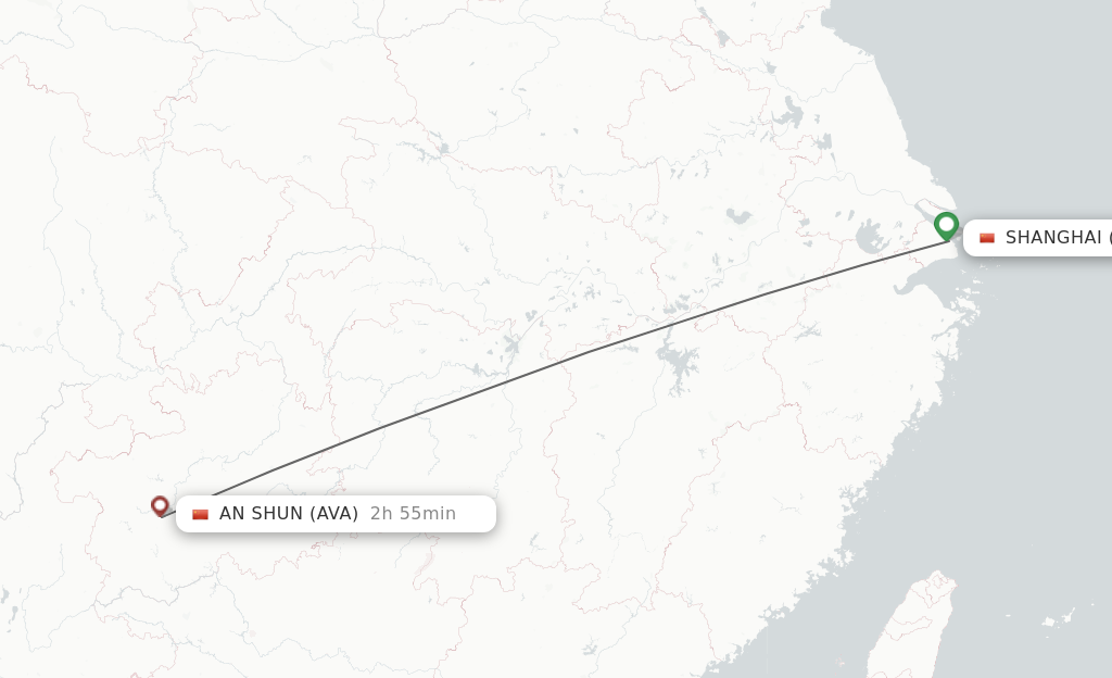 Flights from Shanghai to An Shun route map