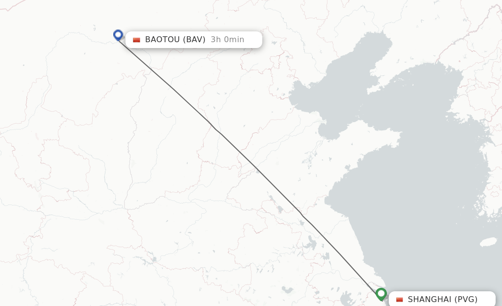 Flights from Shanghai to Baotou route map