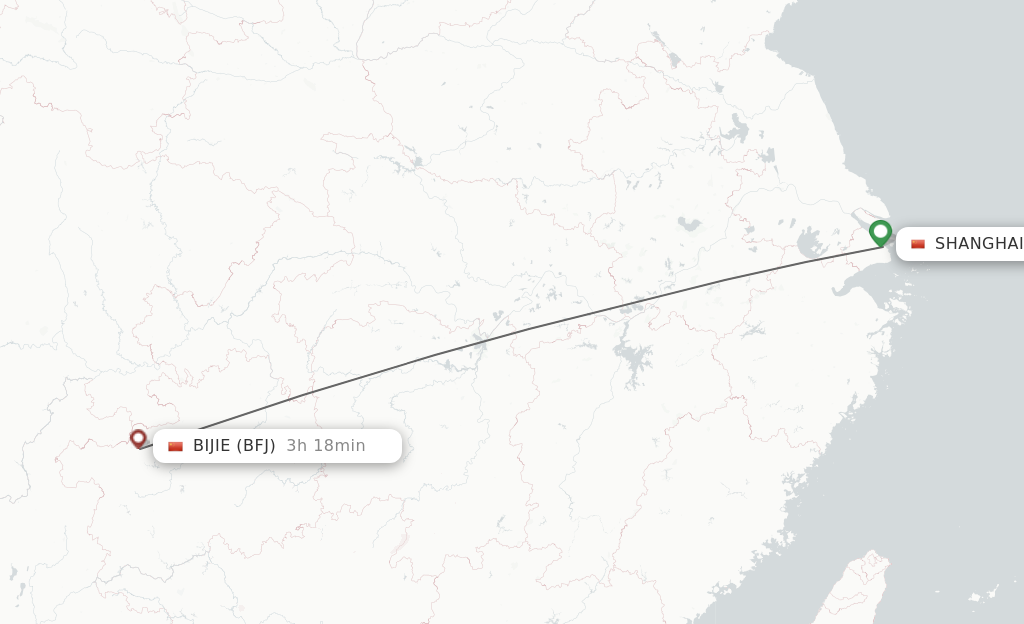 Flights from Shanghai to Bijie route map