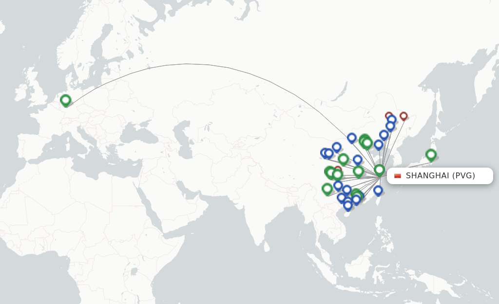Route map with flights from Shanghai with Air China
