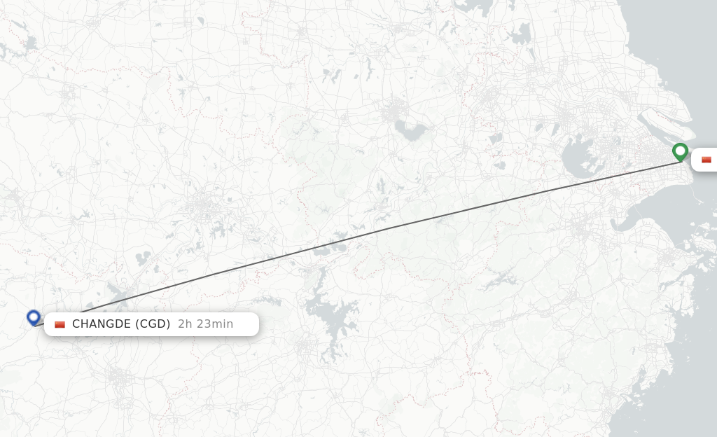 Flights from Shanghai to Changde route map
