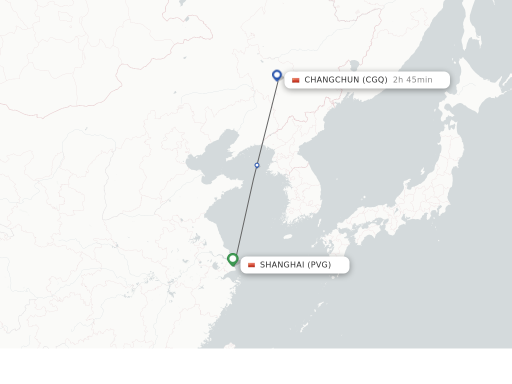 Flights from Shanghai to Changchun route map
