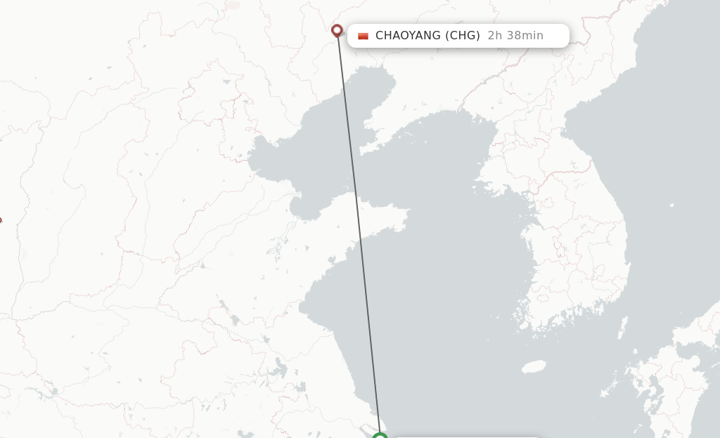 Flights from Shanghai to Chaoyang route map