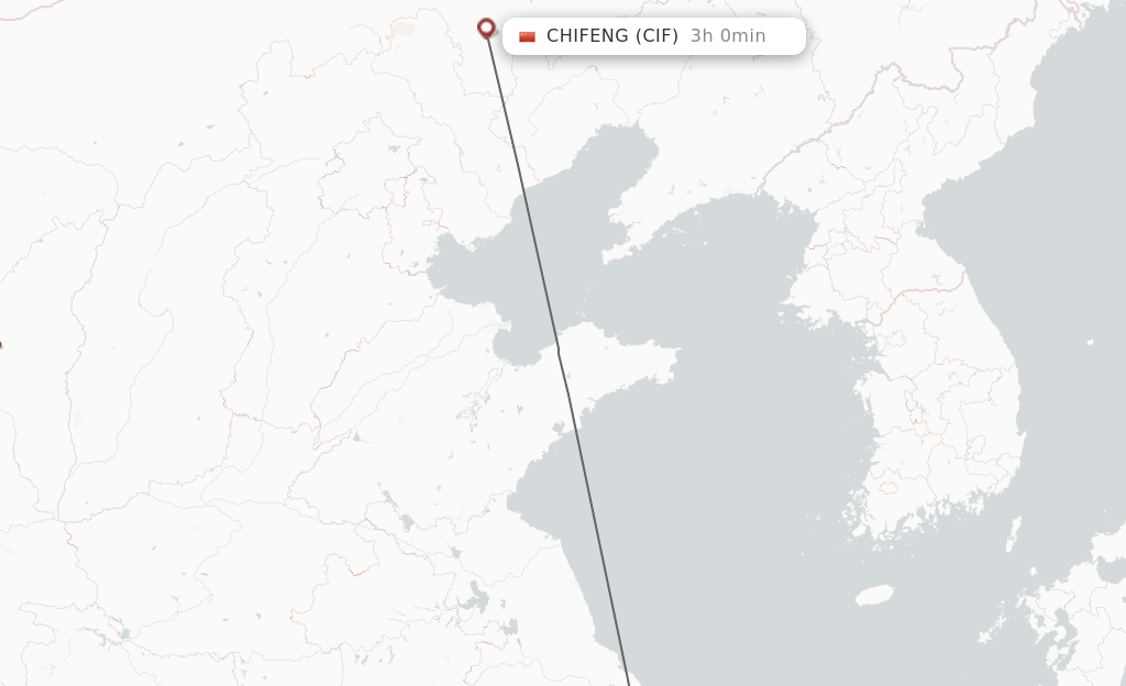 Flights from Shanghai to Chifeng route map