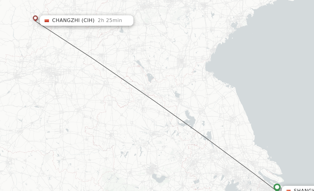 Flights from Shanghai to Changzhi route map
