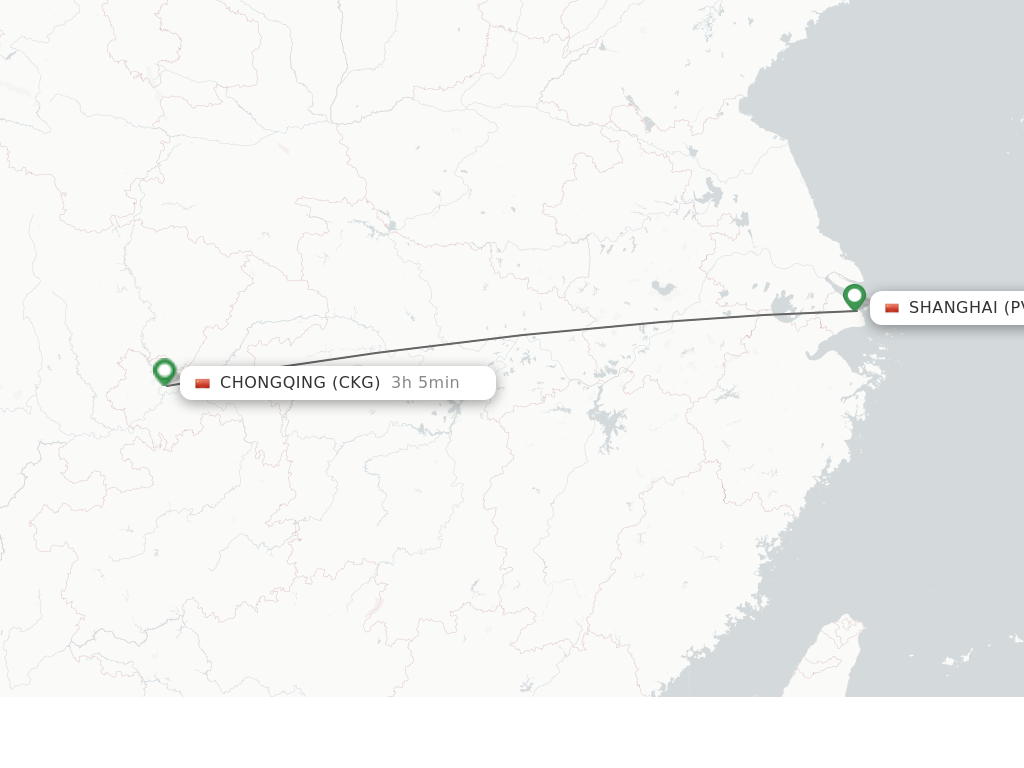 Flights from Shanghai to Chongqing route map