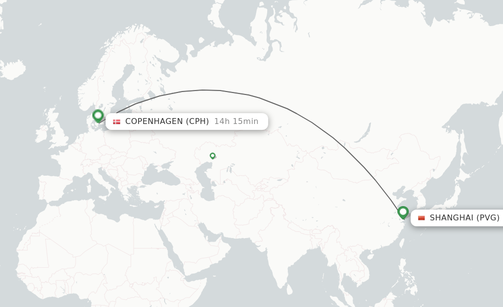 Direct (non-stop) flights from Shanghai Copenhagen - schedules