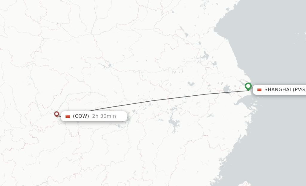 Flights from Shanghai to Wulong route map
