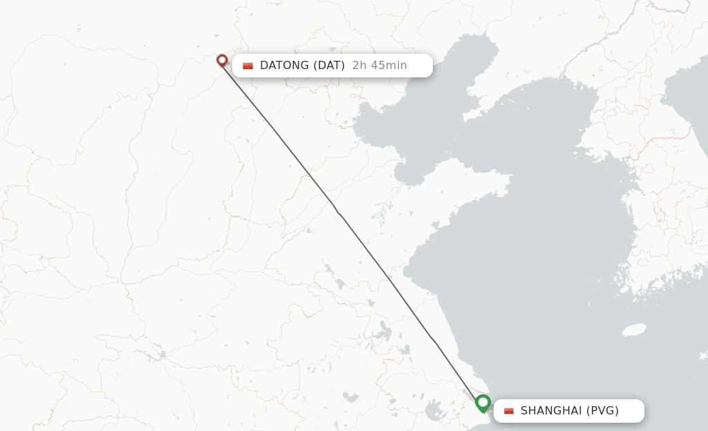 Flights from Shanghai to Datong route map