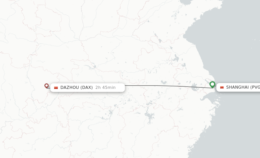 Flights from Shanghai to Dazhou route map