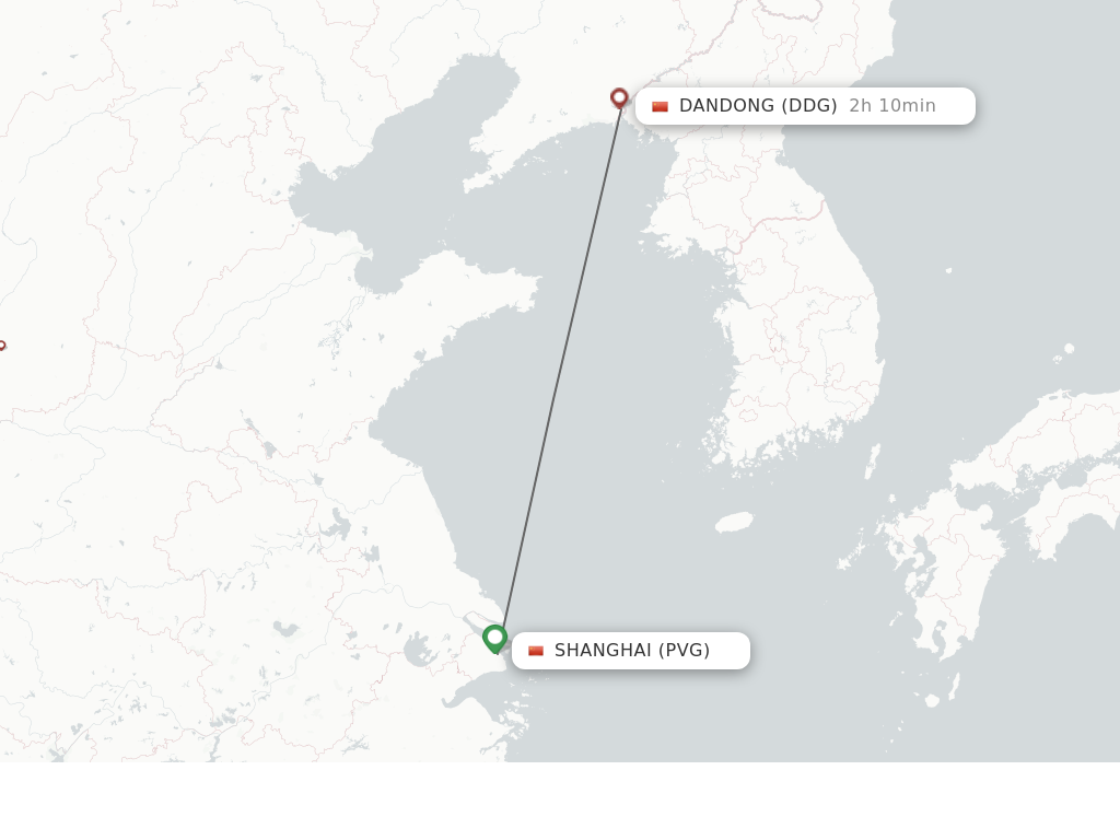 Flights from Shanghai to Dandong route map