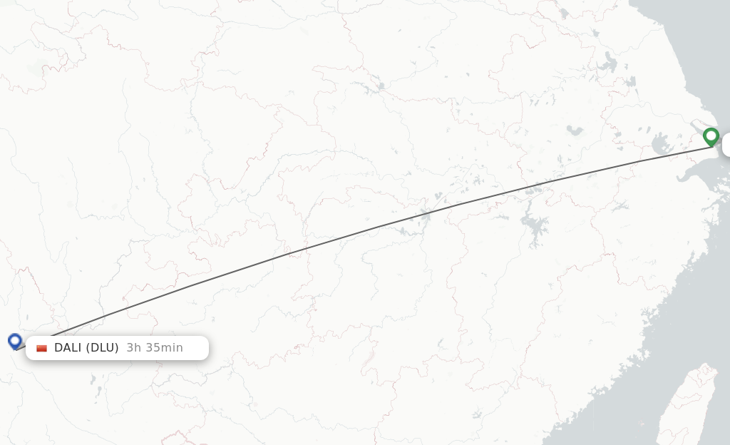 Flights from Shanghai to Dali City route map