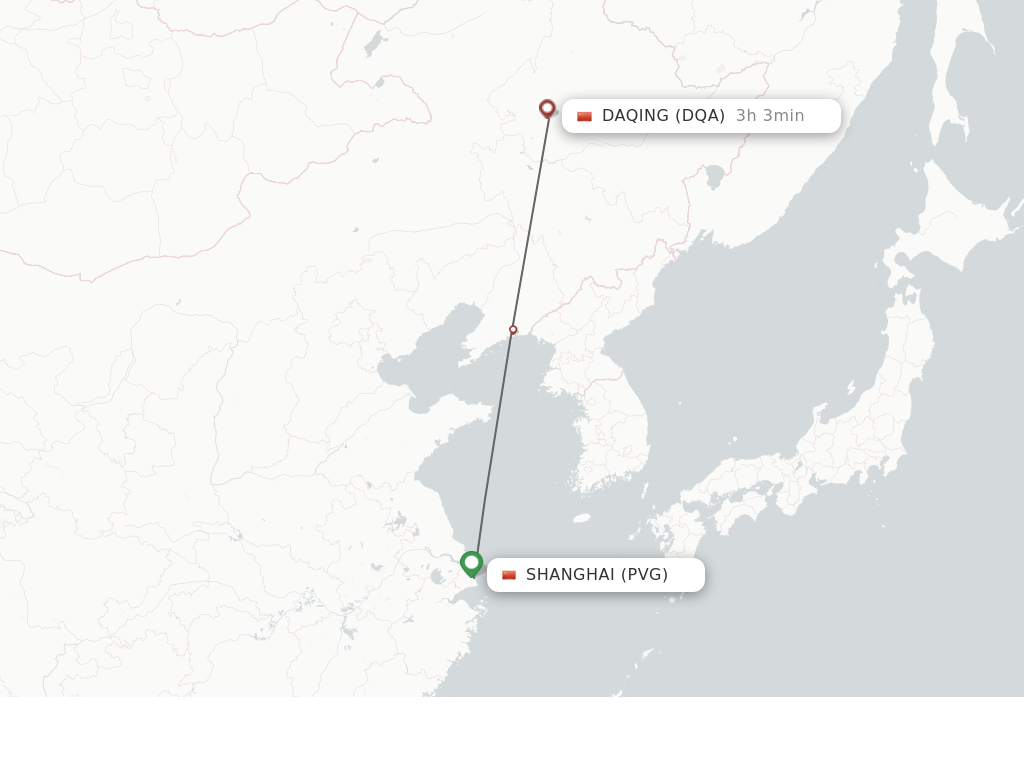 Flights from Shanghai to Daqing route map