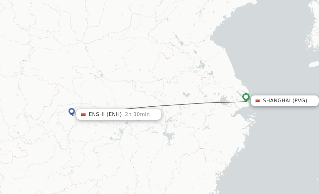 Flights from Shanghai to Enshi route map