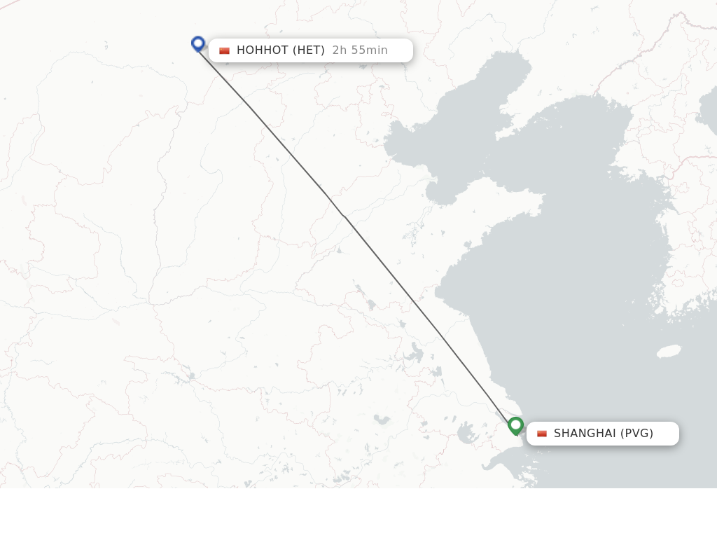 Flights from Shanghai to Hohhot route map