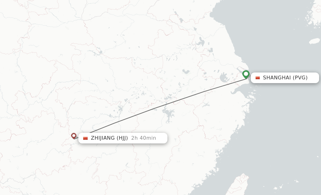 Flights from Shanghai to Huaihua route map