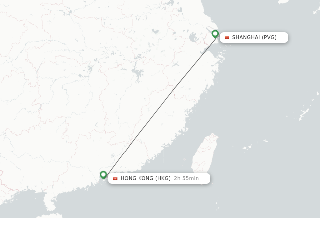Flights from Shanghai to Hong Kong route map