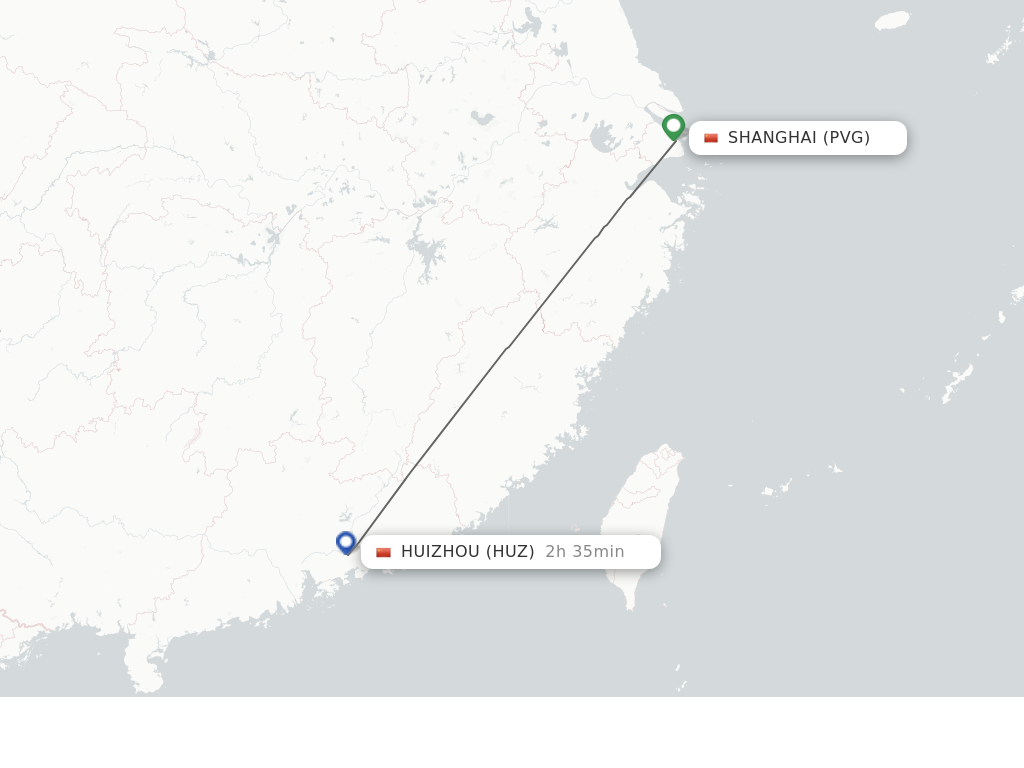 Flights from Shanghai to Huizhou route map