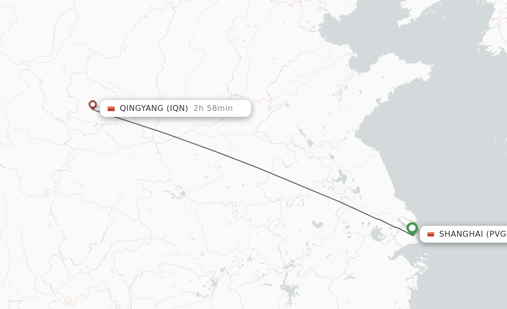Flights from Shanghai to Qingyang route map