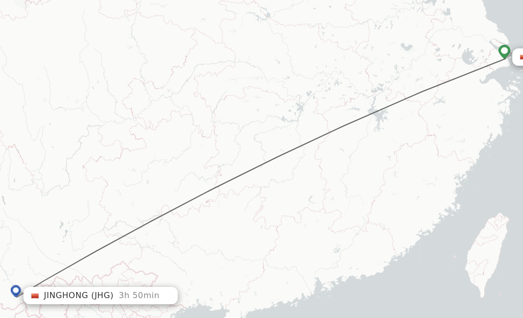 Flights from Shanghai to Jinghong route map