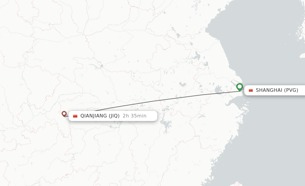 Flights from Shanghai to Qianjiang route map