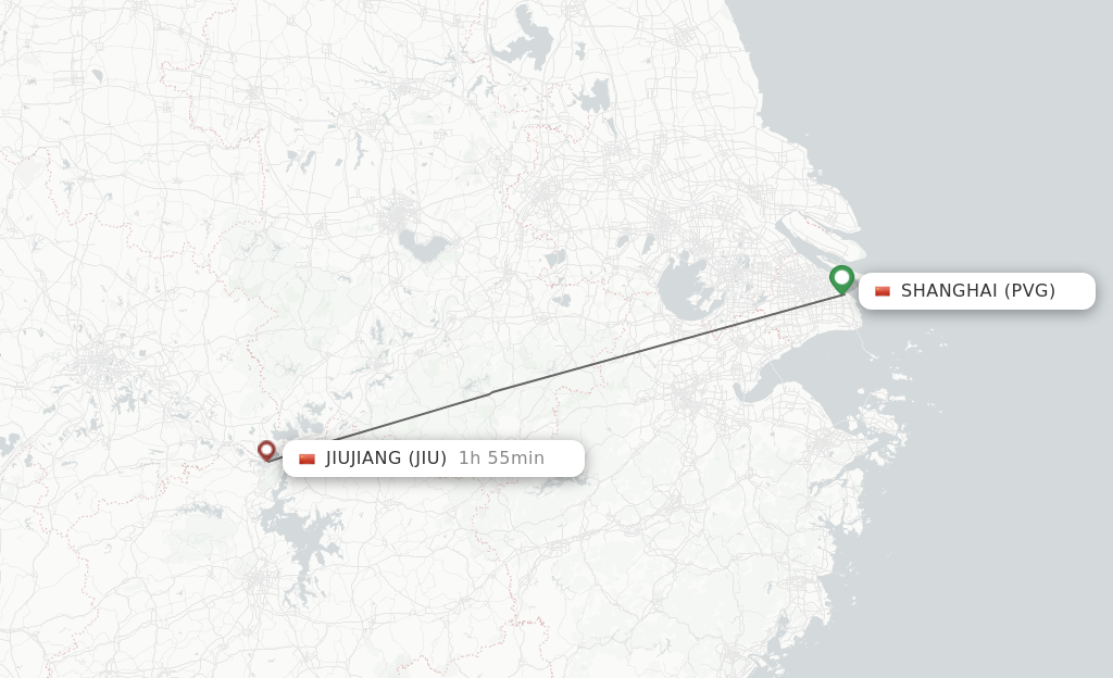 Flights from Shanghai to Jiujiang route map