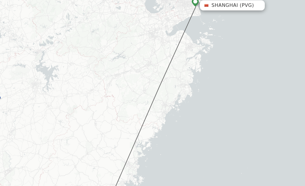 Flights from Shanghai to Jinjiang route map