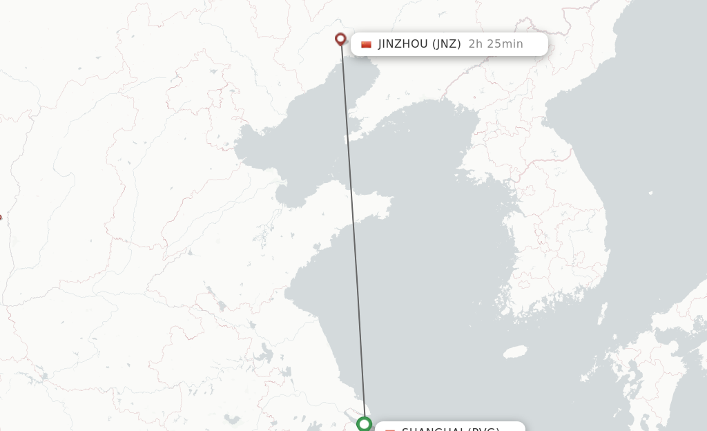 Flights from Shanghai to Jinzhou route map