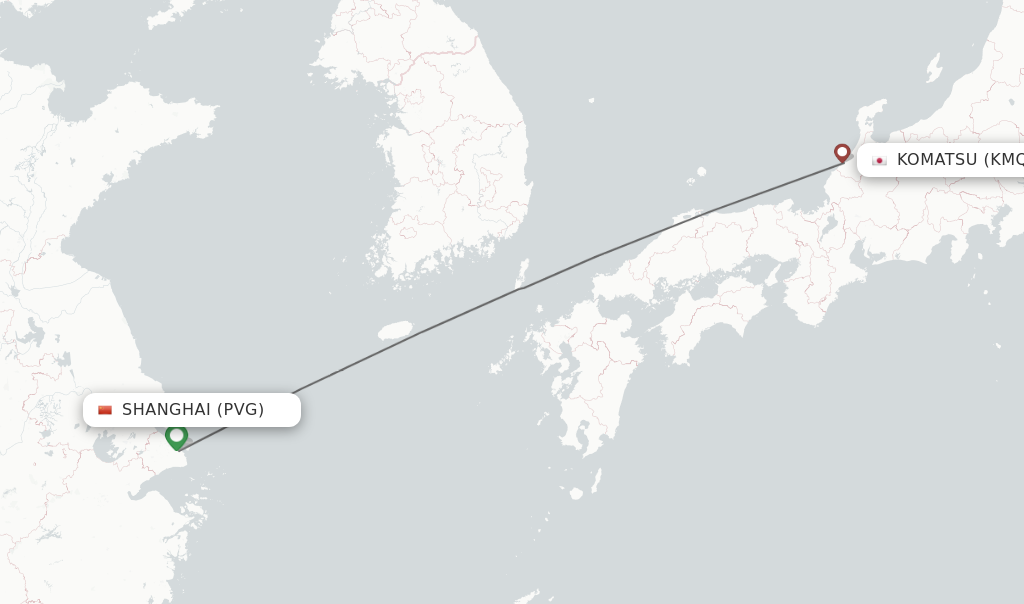 Flights from Shanghai to Komatsu route map