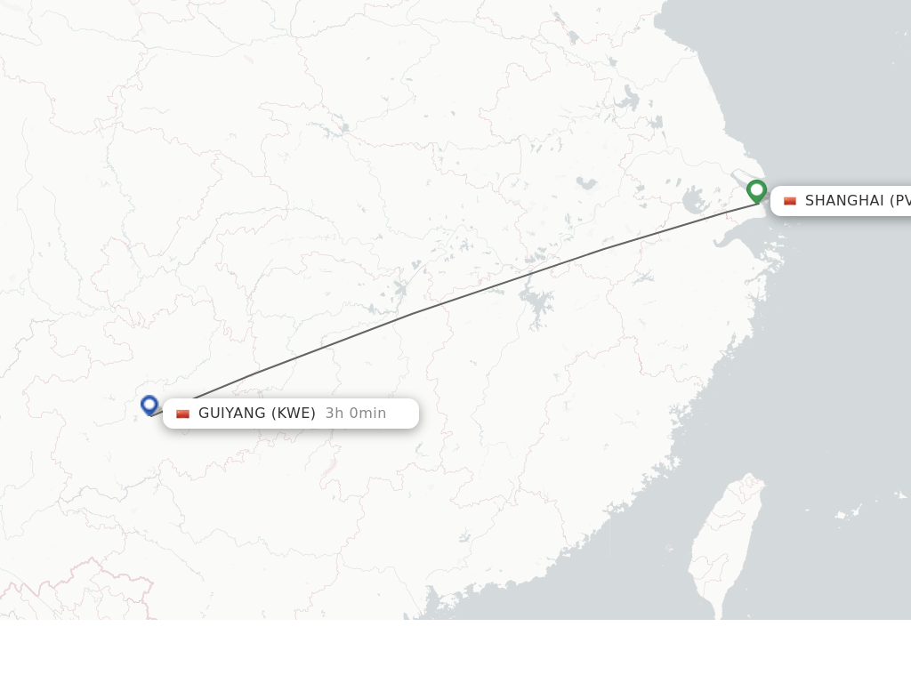 Flights from Shanghai to Guiyang route map