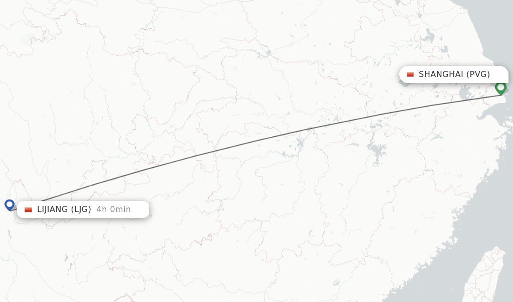 Flights from Shanghai to Lijiang route map