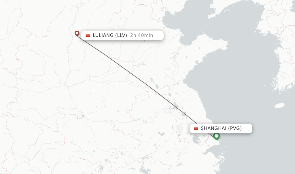Flights from Shanghai to Luliang route map