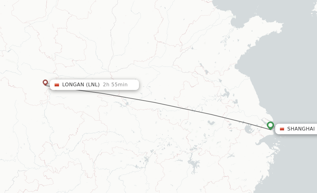 Flights from Shanghai to Longan route map