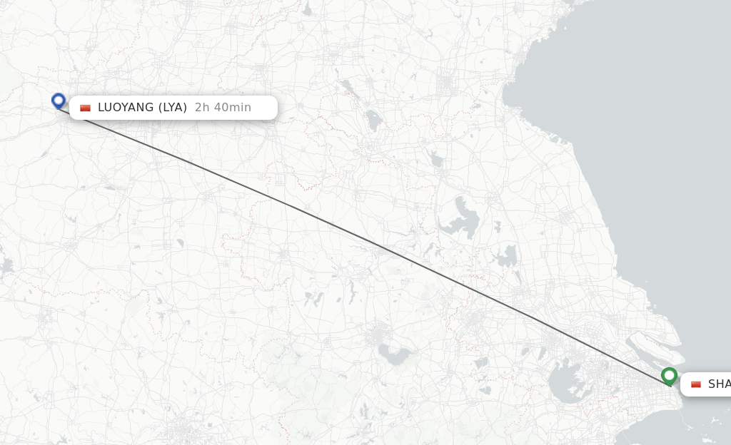 Flights from Shanghai to Luoyang route map