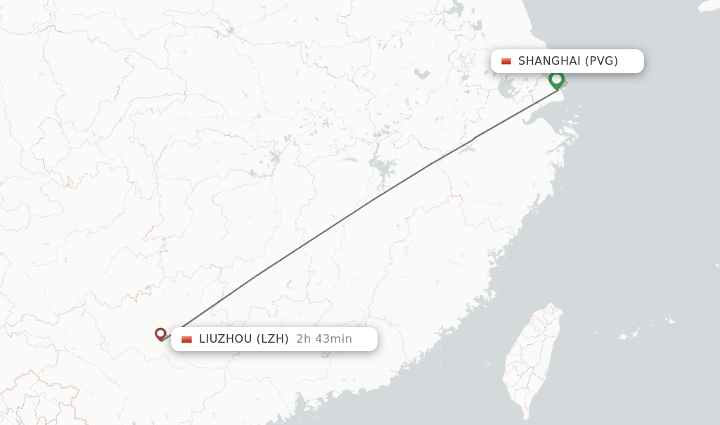 Flights from Shanghai to Liuzhou route map