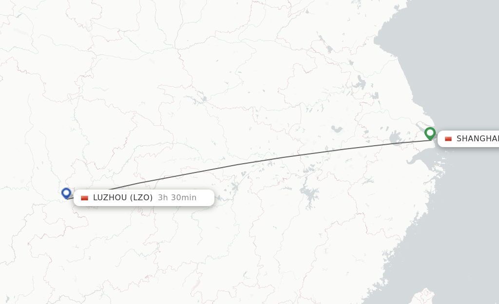 Flights from Shanghai to Luzhou route map