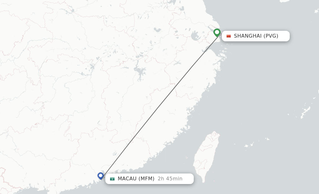 Flights from Shanghai to Macau route map