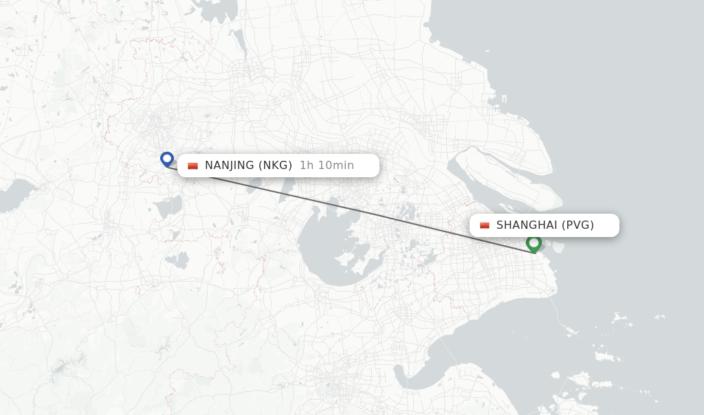 Flights from Nanjing to Shanghai route map