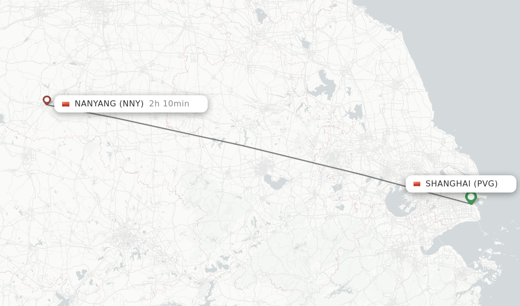 Flights from Shanghai to Nanyang route map