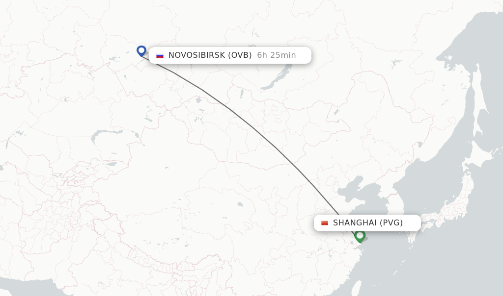 Flights from Shanghai to Novosibirsk route map
