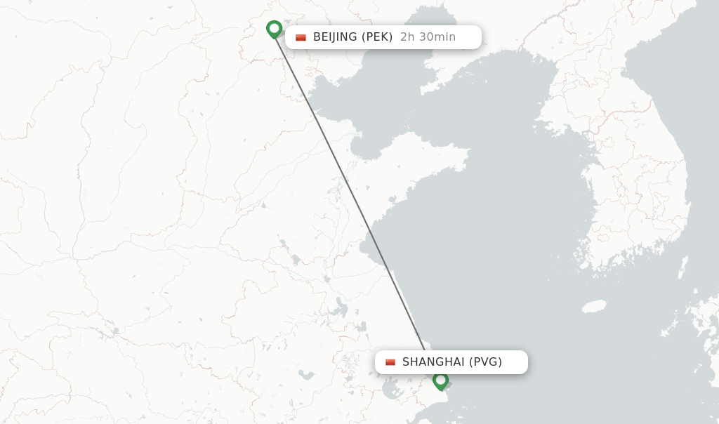 Flights from Shanghai to Beijing route map