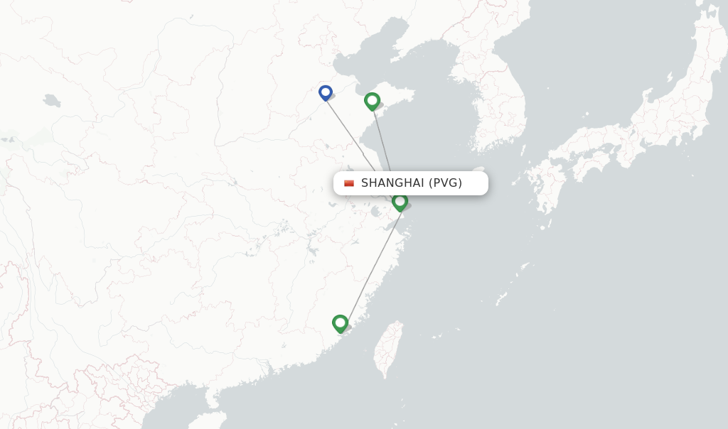 Route map with flights from Shanghai with Shandong Airlines