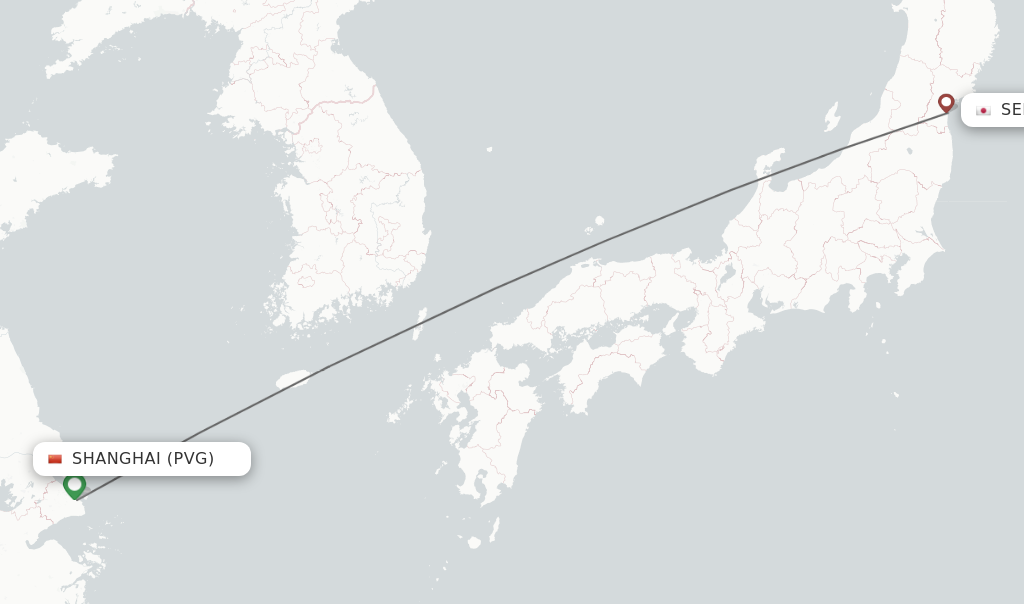 Flights from Shanghai to Sendai route map