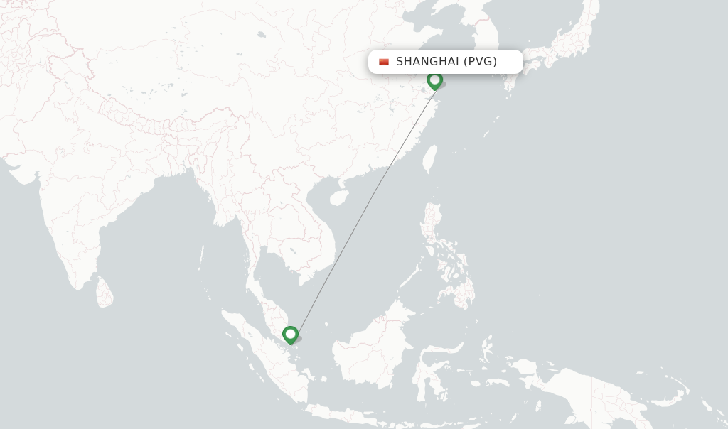 Route map with flights from Shanghai with Singapore Airlines