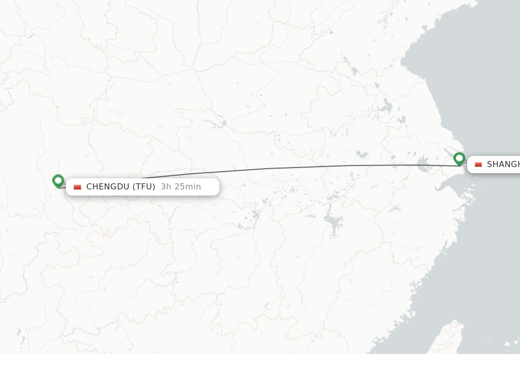 Flights from Shanghai to Chengdu route map