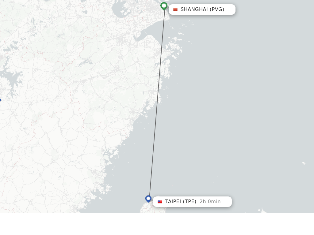 Flights from Shanghai to Taipei route map